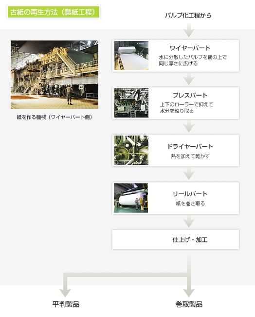 古紙の再生方法（製紙工程）
